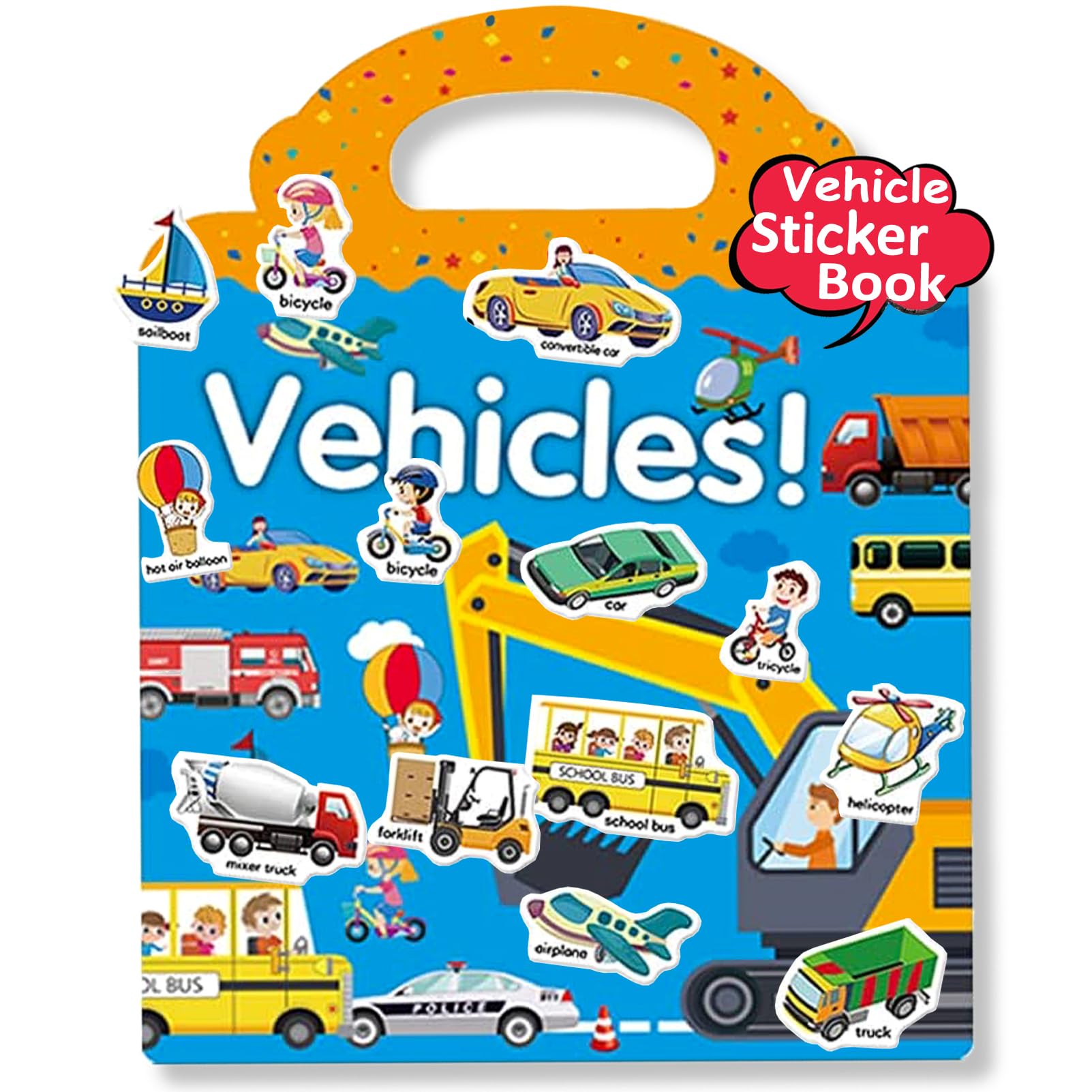 Yowlieu reusable sticker book with travel handle for portable play.
