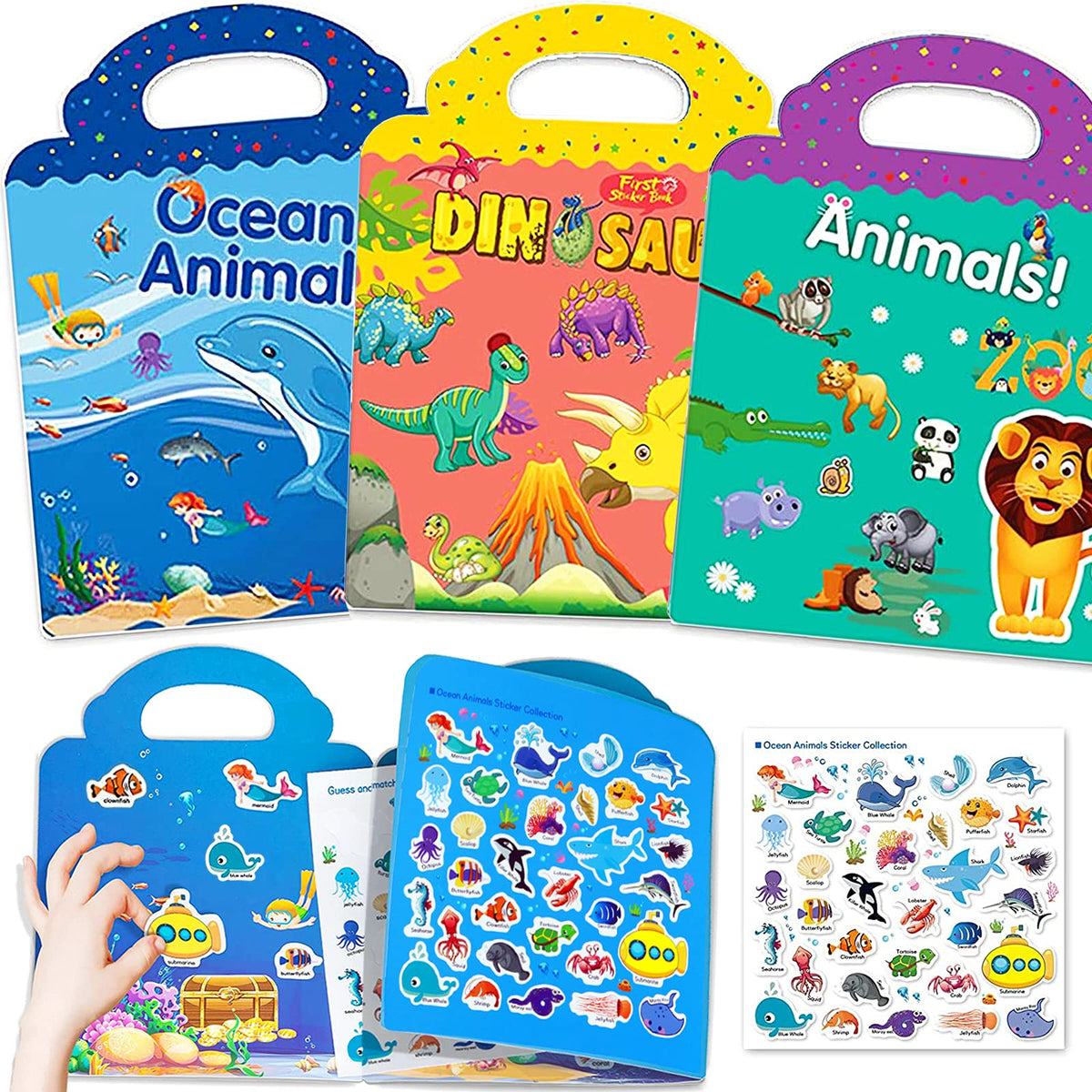 Yowlieu travel sticker book with a sturdy handle for on-the-go play.