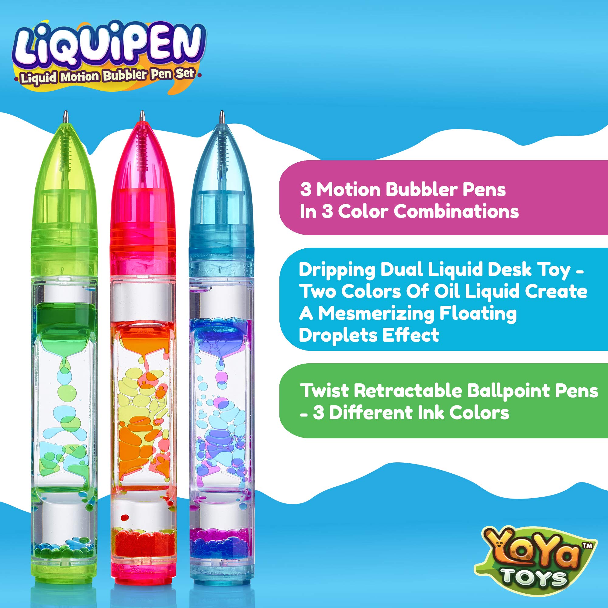 YoYa Liquipen liquid droplets in motion promote calm focus during study.