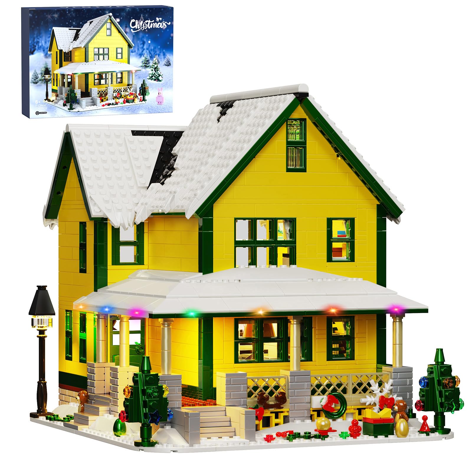YOYBLOXY Christmas House Building Set with light brightens festive display on shelf