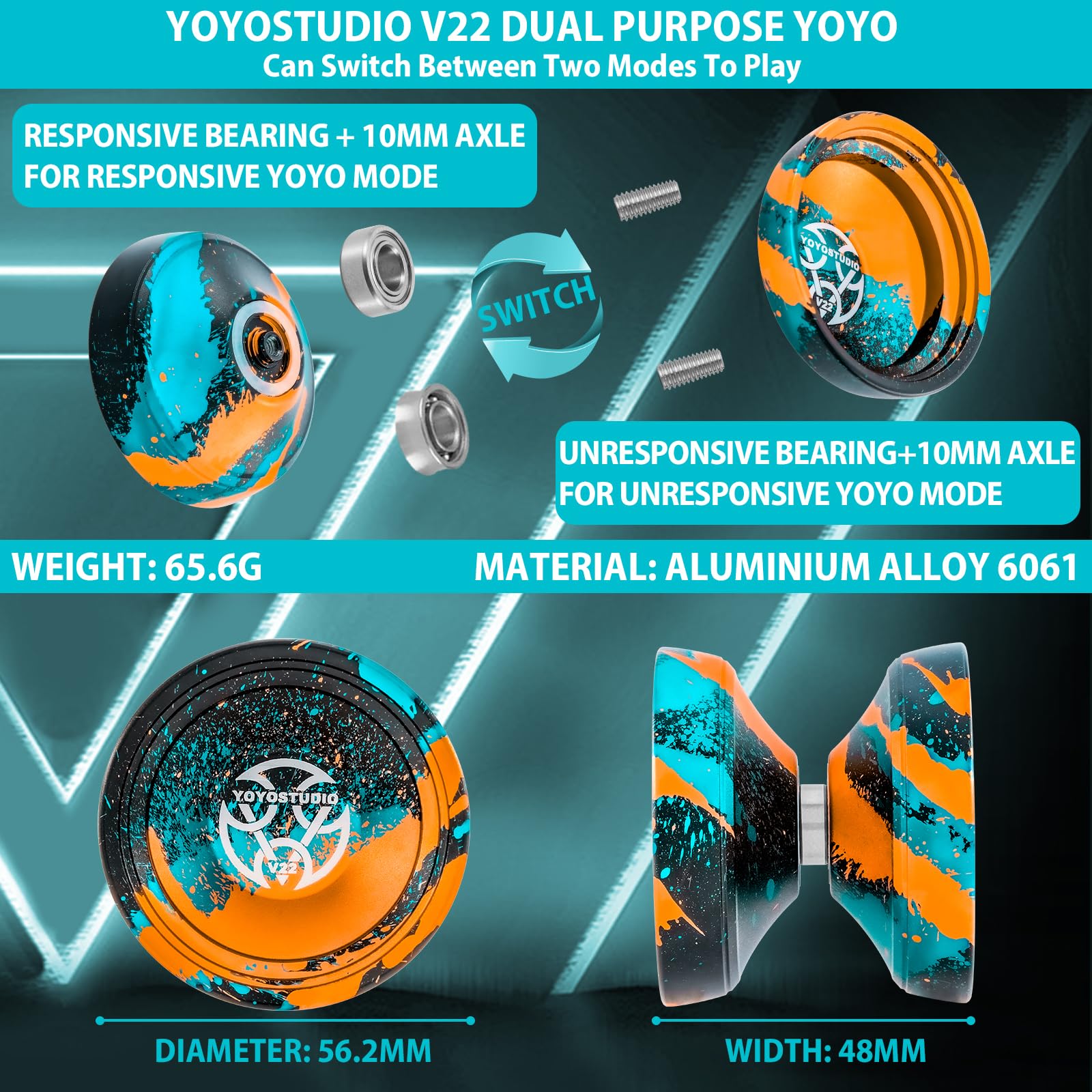 YOYOSTUDIO V22 accessory kit includes strings, bearing tool, glove for quick setup.