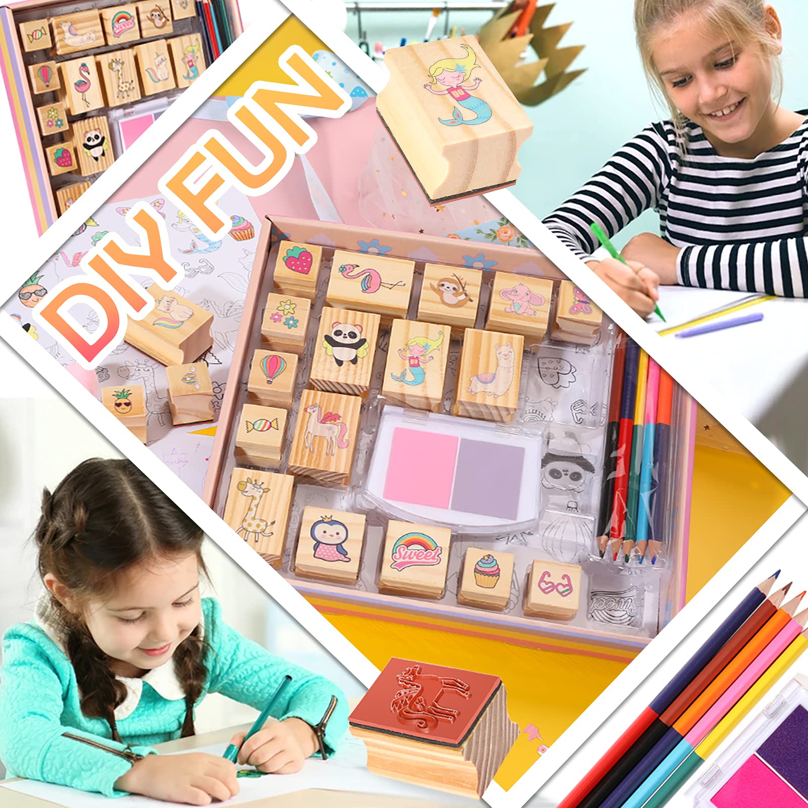 YOYTOO alpaca wooden stamp set for colorful DIY notes.