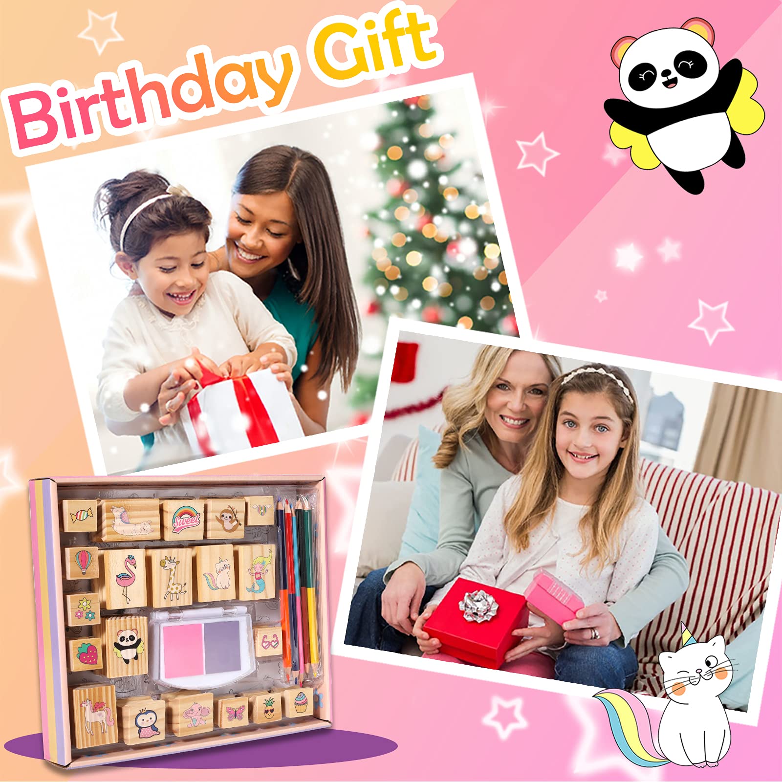 YOYTOO panda wooden stamp set for playful classroom crafts.
