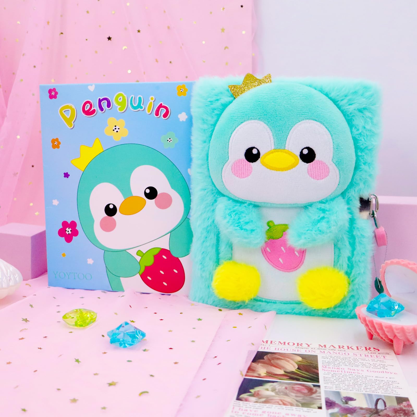 YOYTOO penguin diary pages layout open with lined pages for notes and sketches