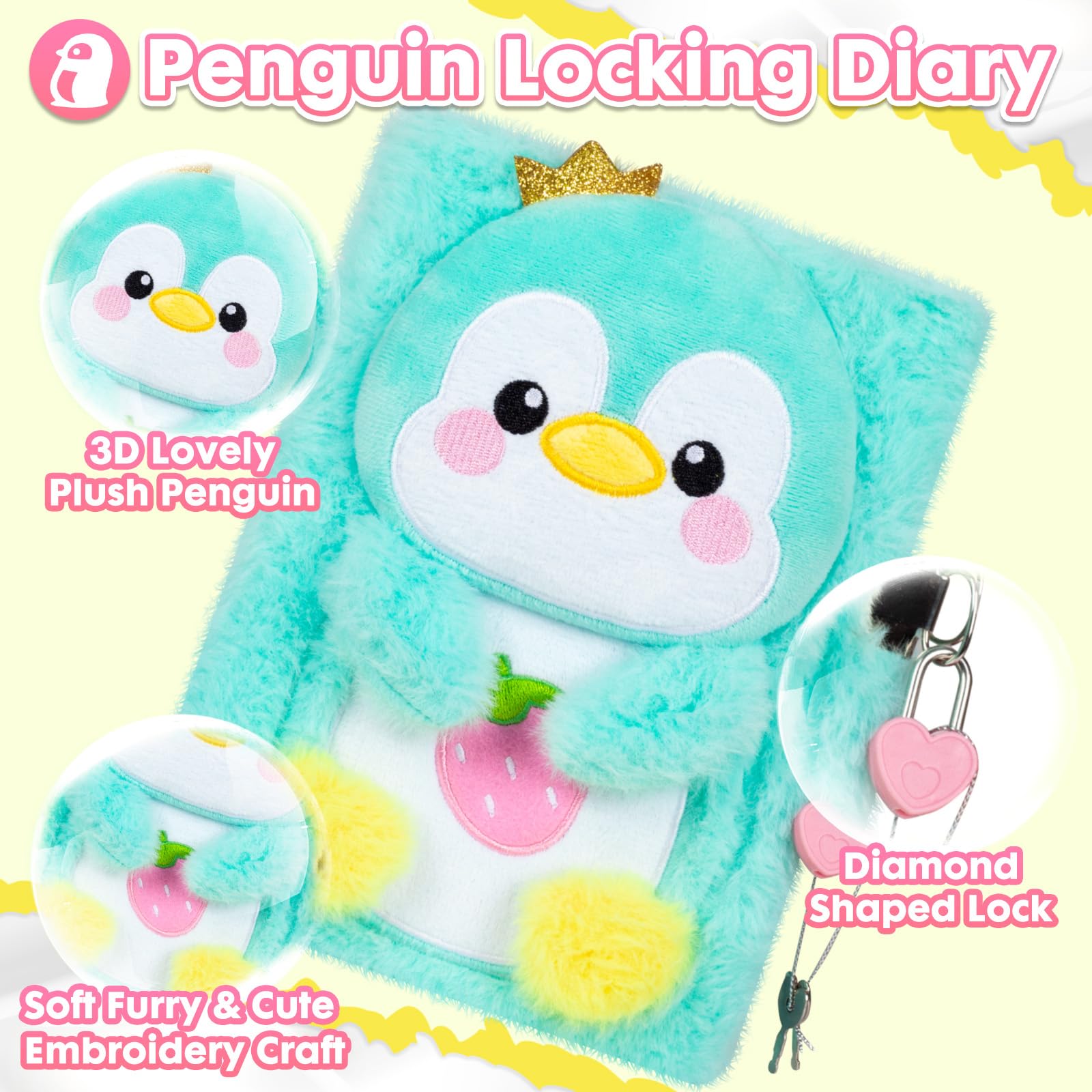 YOYTOO penguin diary pink heart lock with two keys for privacy