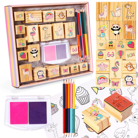 YOYTOO unicorn wooden stamp set for imaginative storytelling and crafts.