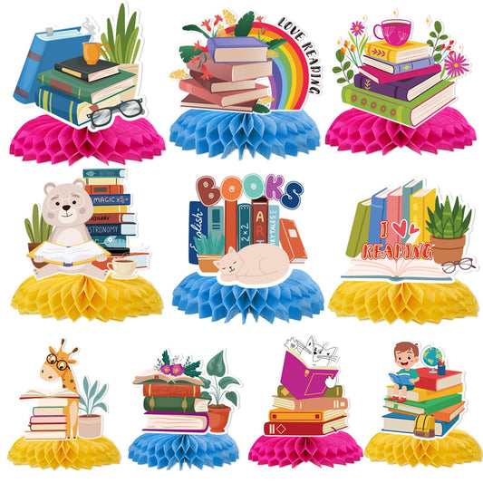 Yoyuspy reading honeycomb centerpiece brightens book themed table decor for a party