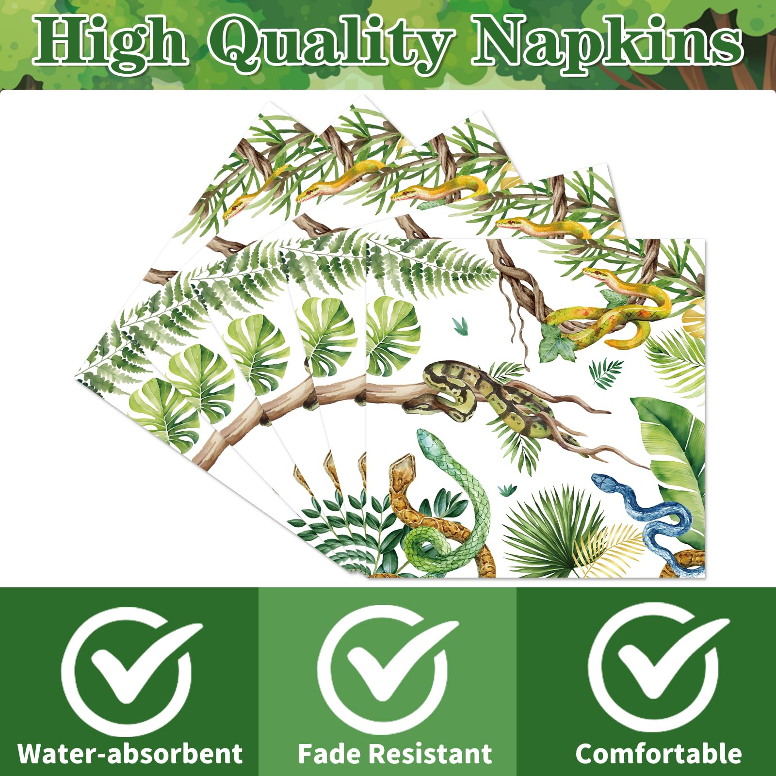 Yoyuspy snake-themed napkins enhance jungle safari table setting and guest experience.