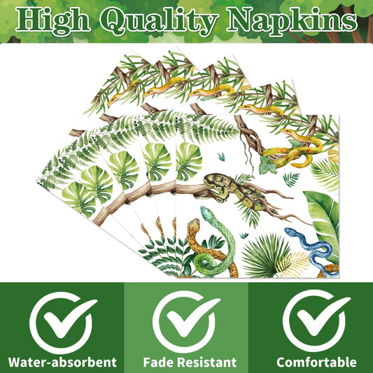 Yoyuspy snake-themed napkins enhance jungle safari table setting and guest experience.