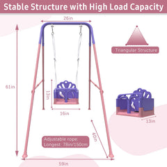 Yozoia pink toddler swing with safety-certified frame for worry-free setup.
