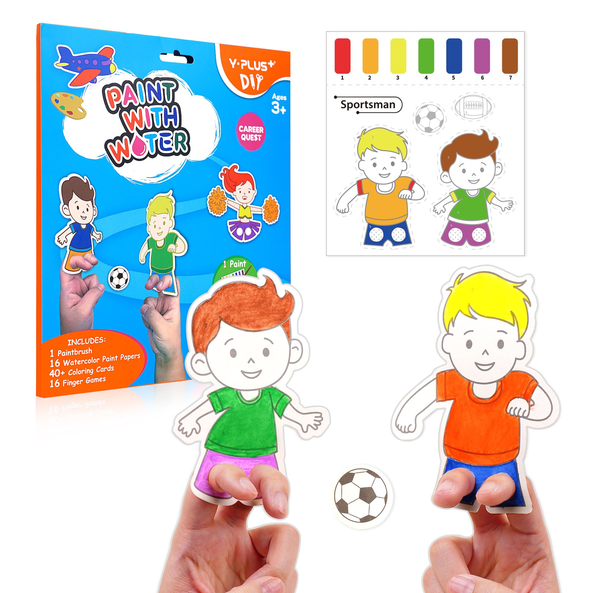 YPLUS Paint with Water book cover shows vibrant artwork for creative play
