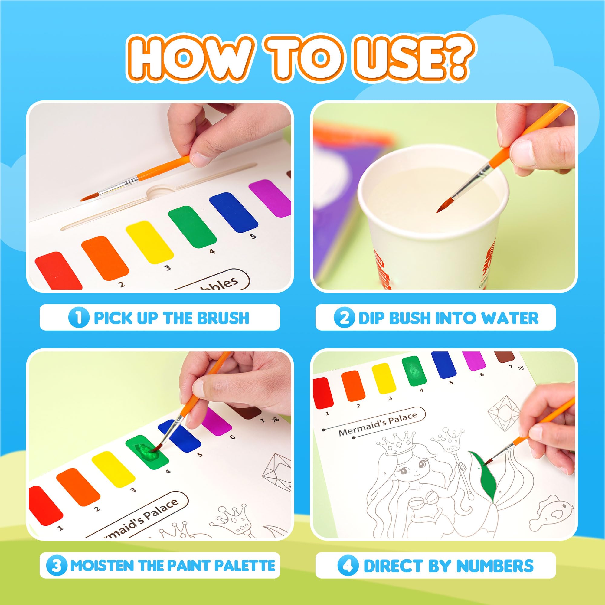 YPLUS Paint with Water Book thick paper designed to reduce bleed-through for mess-free art.