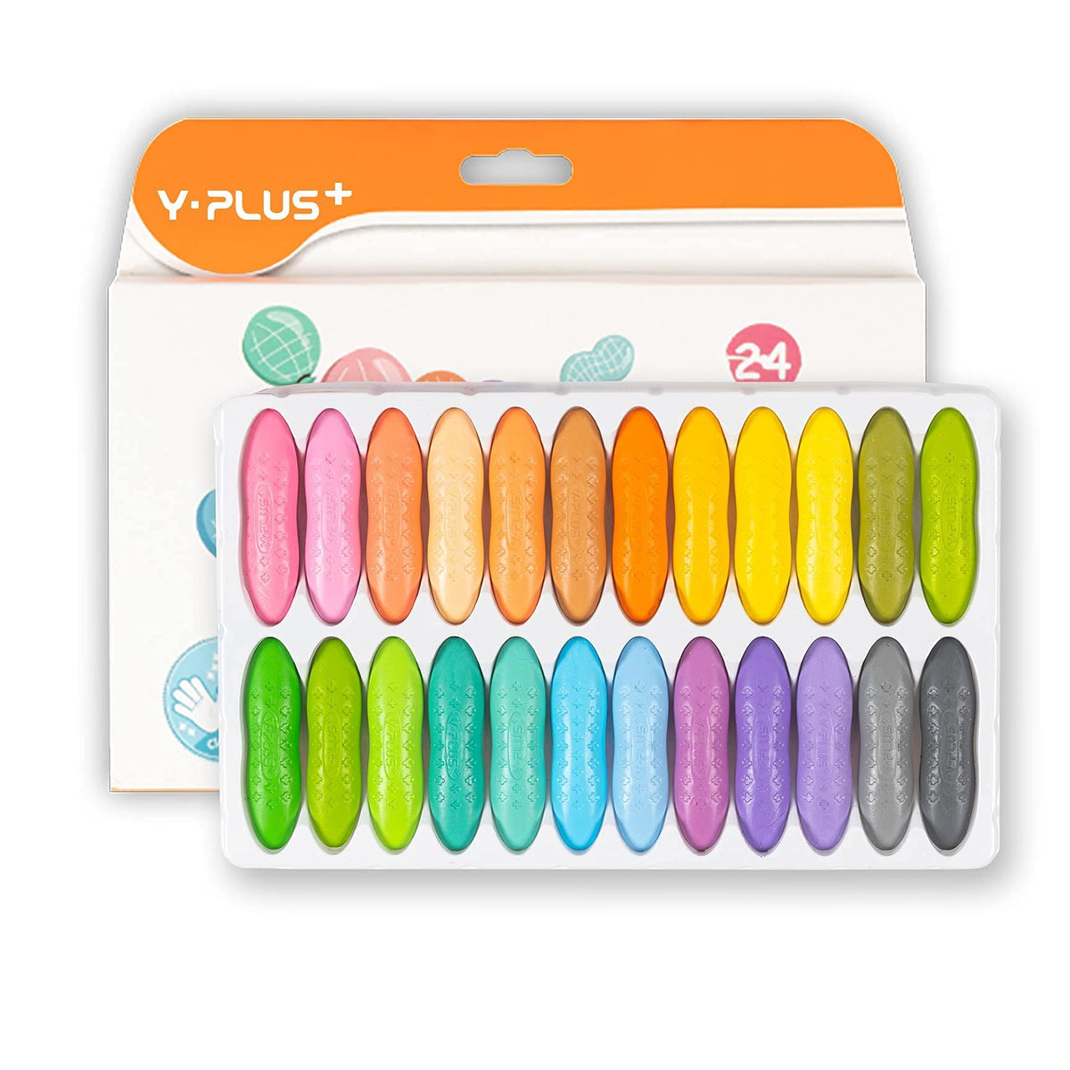 YPLUS Peanut Crayons 24 pastel colors pack supports kids creative play.