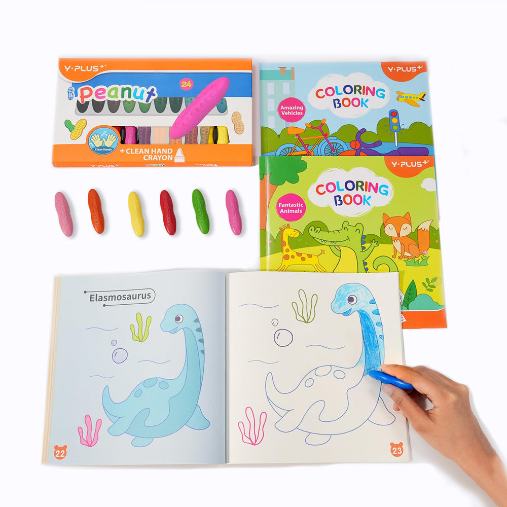 YPLUS peanut-shaped toddler crayons offer an easy grip for small hands.