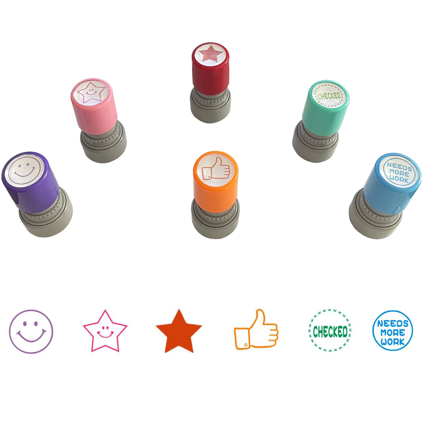 YQBOOM red ink round teacher stamp showing a bold classroom impression.