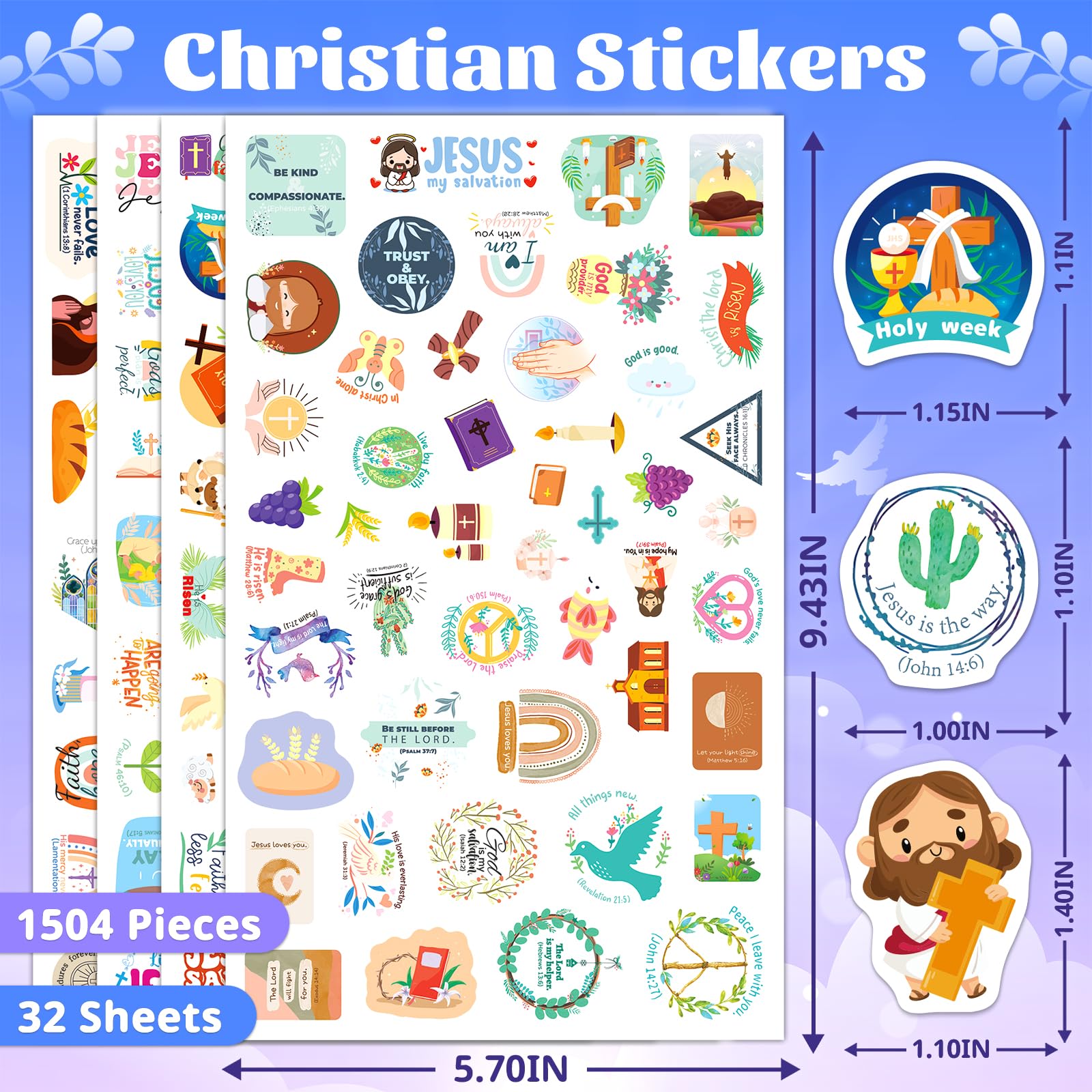Yqskt Bible sticker sheets with 32 designs for classrooms and crafts
