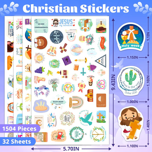 Yqskt Bible sticker sheets with 32 designs for classrooms and crafts