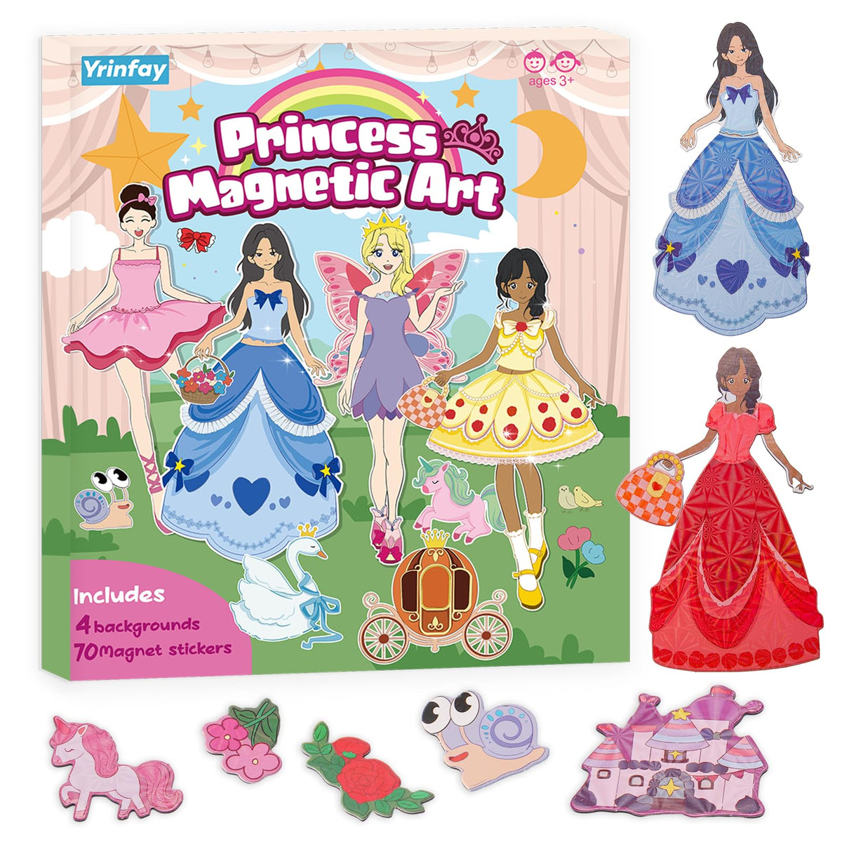 Yrinfay magnetic dress-up dolls with four figures for creative play and portable fun.