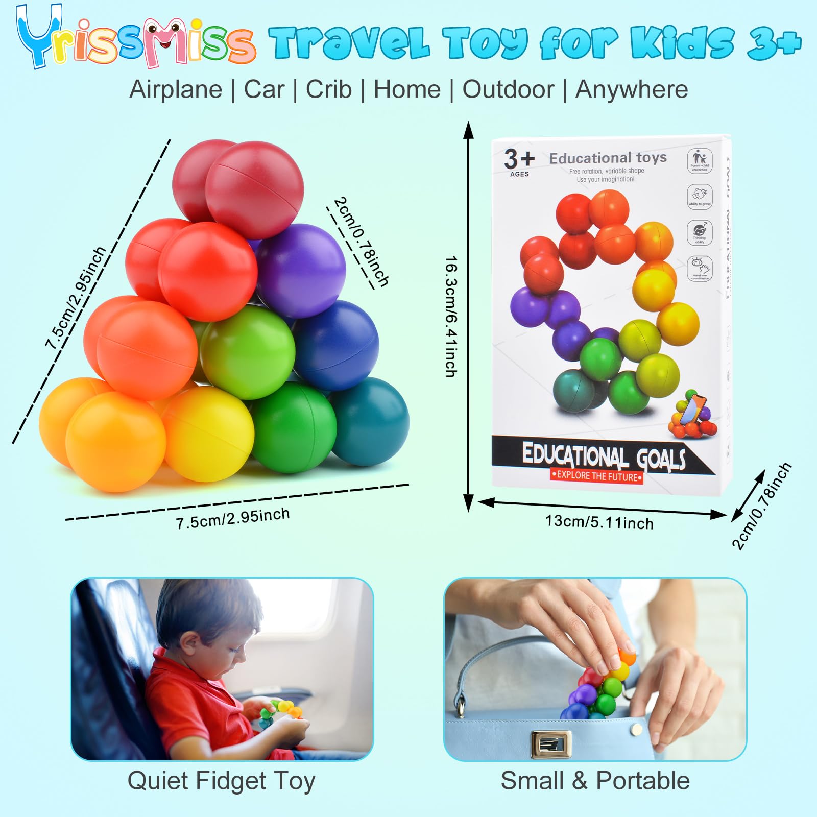 Yrissmiss sensory toy with 20 small linked balls promotes color and fine motor play
