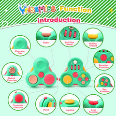 Yrissmiss fidget pad joystick and sliders closeup—sensory variety aids engagement