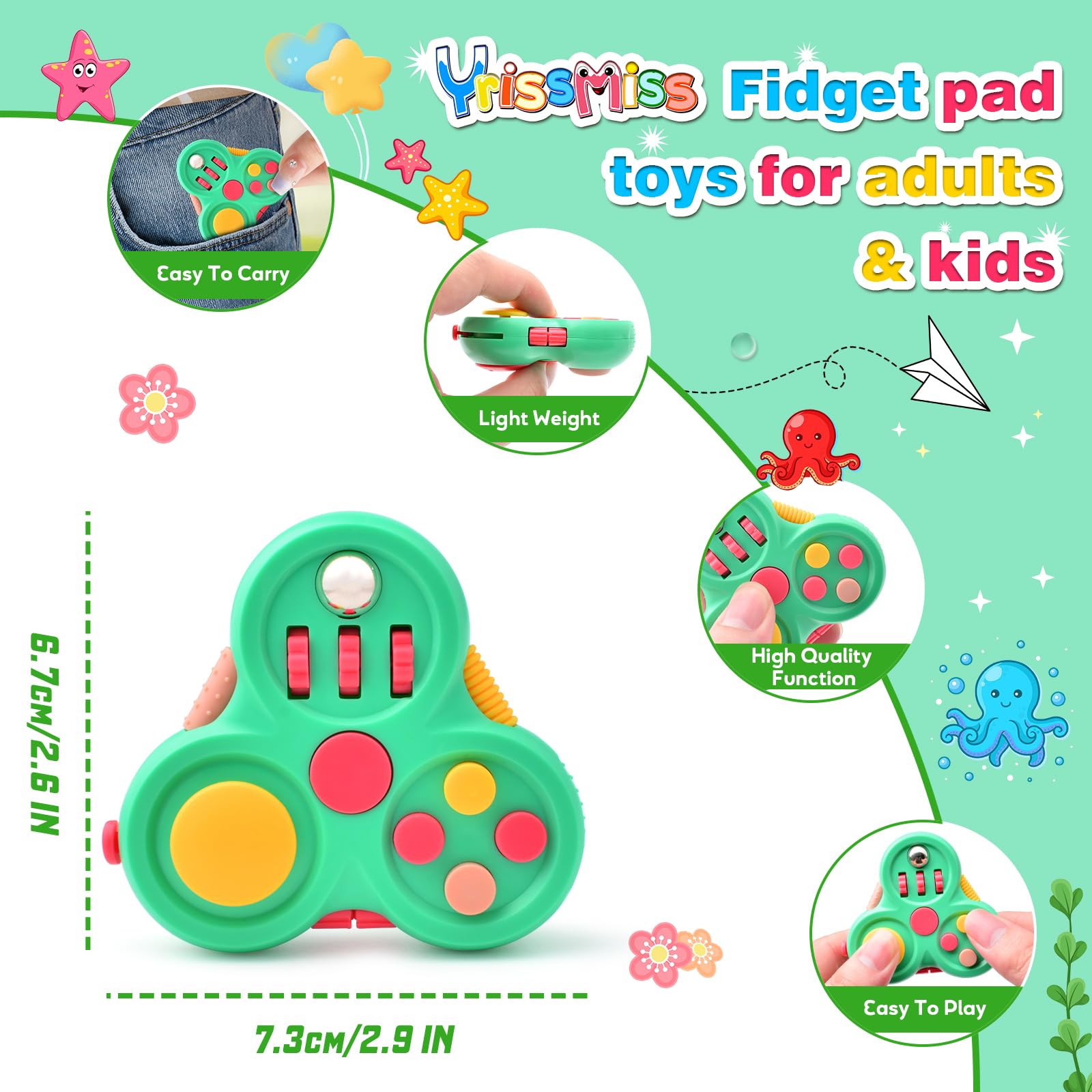 Yrissmiss fidget pad side buttons—responsive tactile features for calm focus