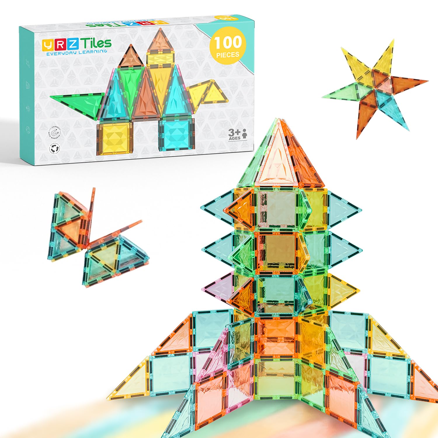 YRZtiles magnetic tiles 100-piece set in action, fostering creative building play