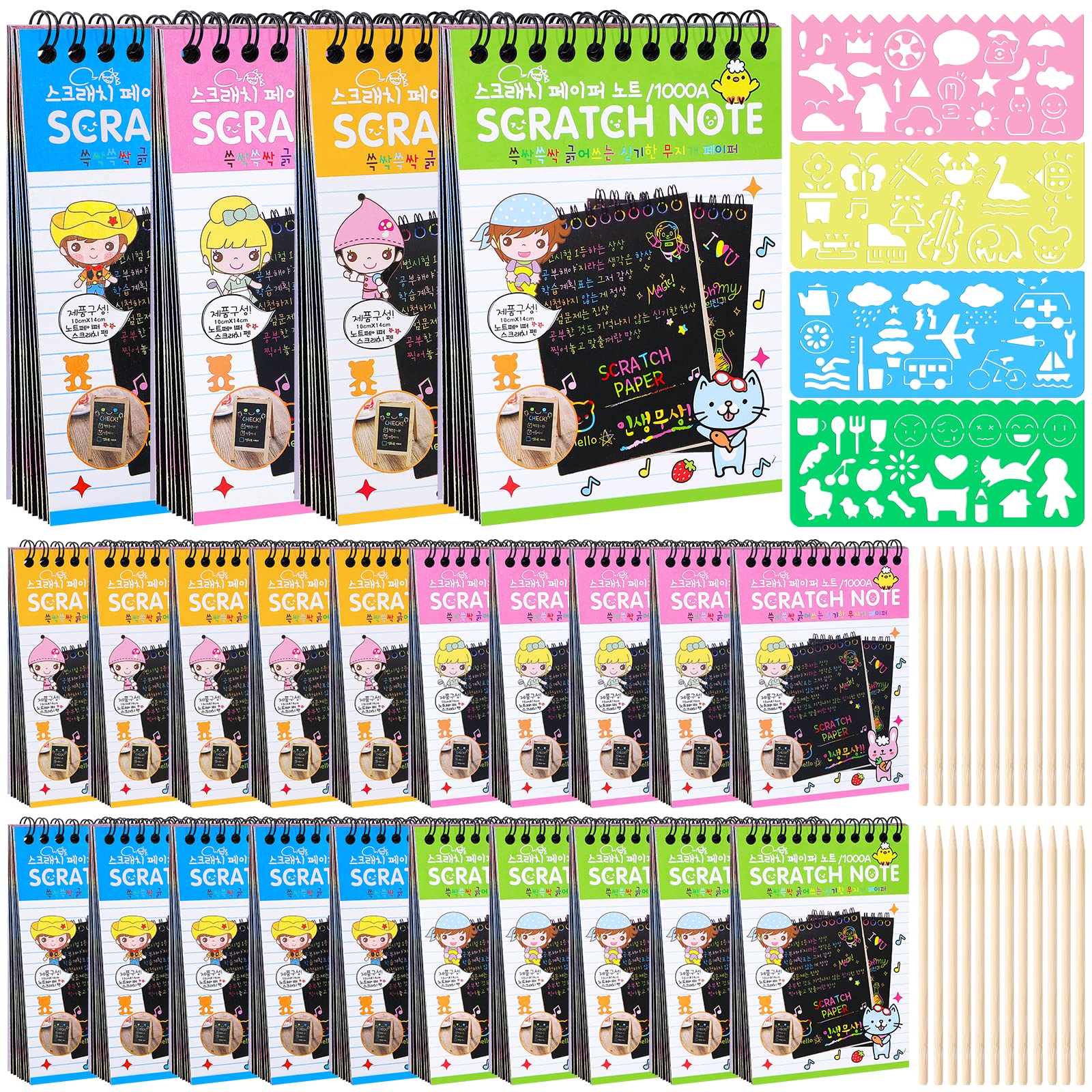 YSCare rainbow scratch notebooks box with 24 packs for creative party favors.