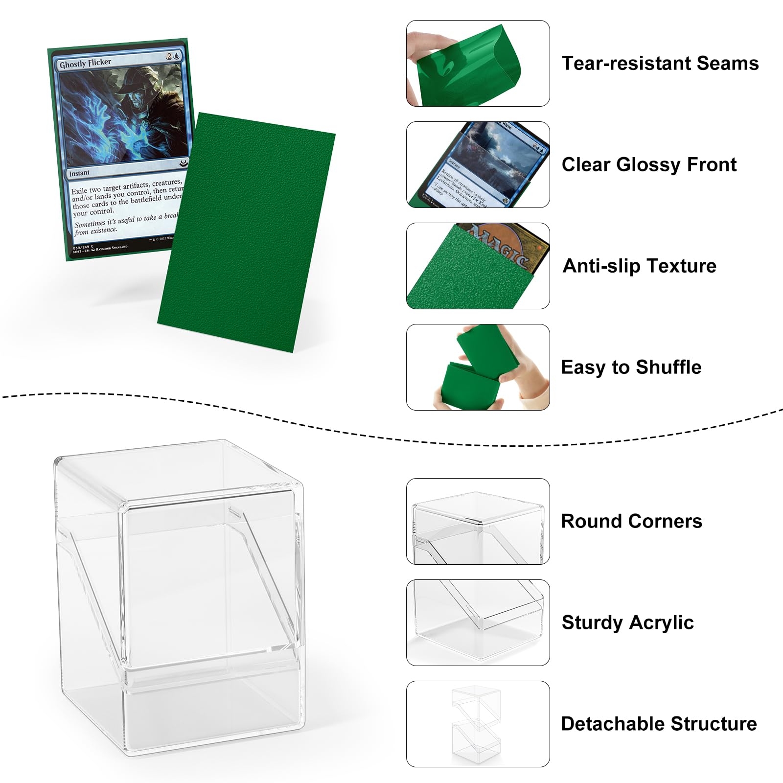 YSCare sleeves close-up shows non-PVC material protecting cards from aging and dust