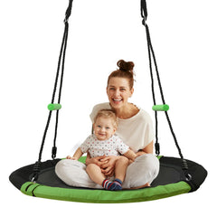 YSEJOMP black round saucer swing with handles for safe backyard play.