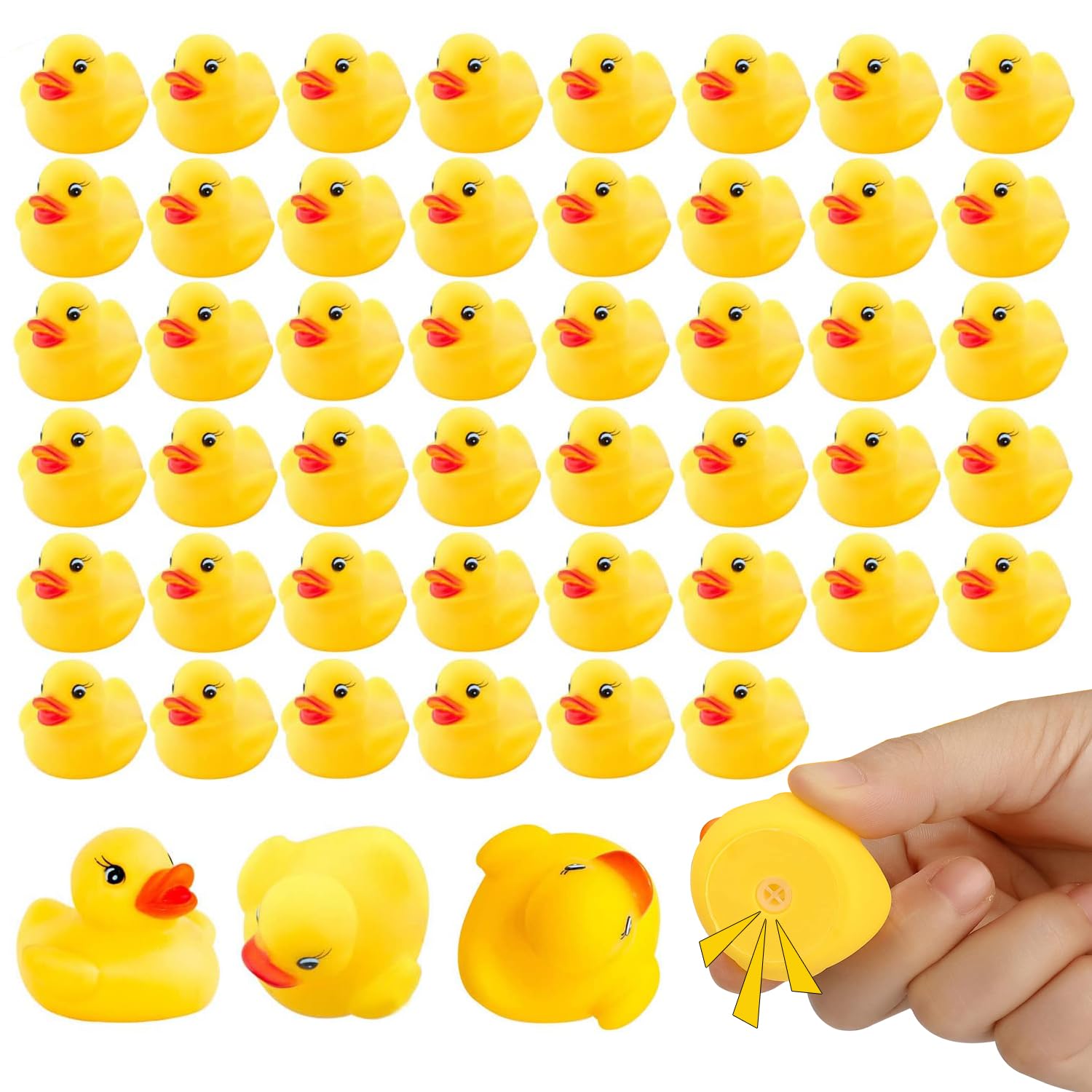 YsesoAi 50-pack mini rubber ducks for bath play and safe, playful fun.