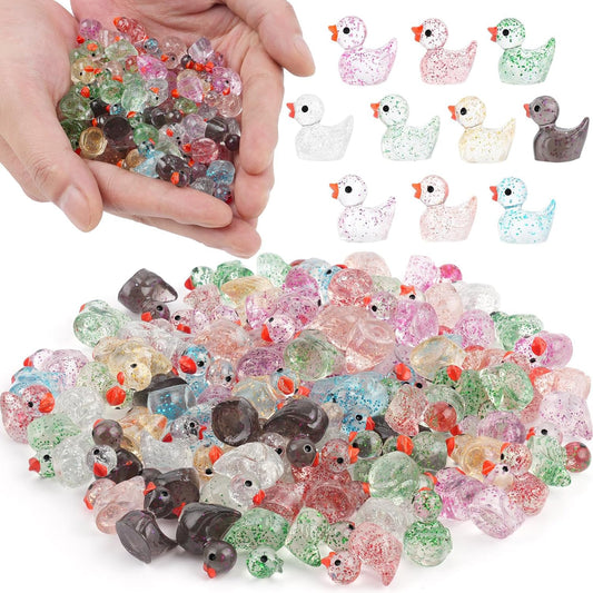 YsesoAi glitter mini resin ducks pack for easy DIY crafts and kid-friendly decoration.