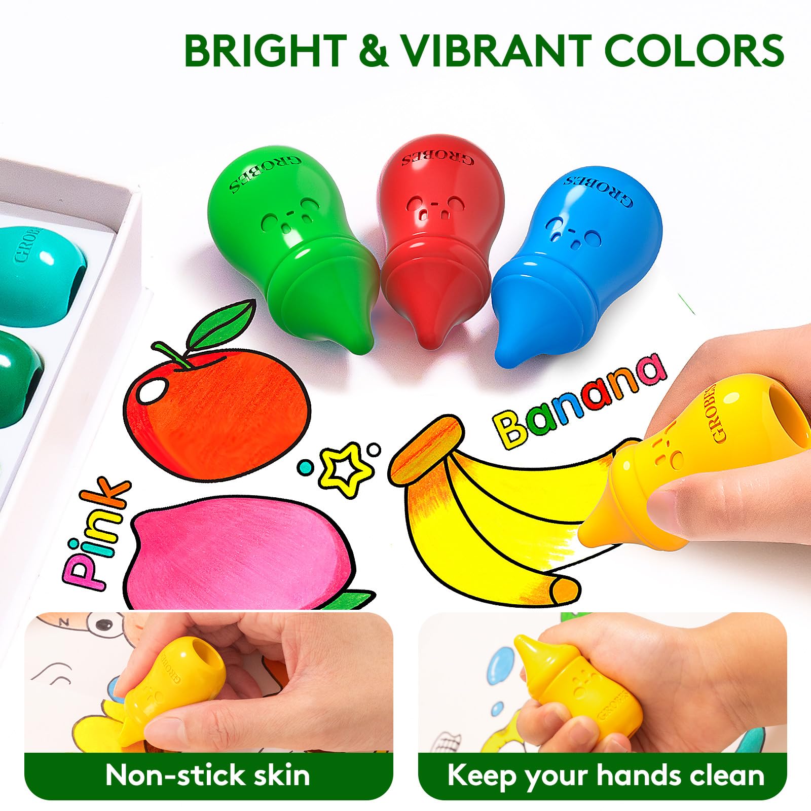 YSNYSN crayons in hand show easy grip for little hands.