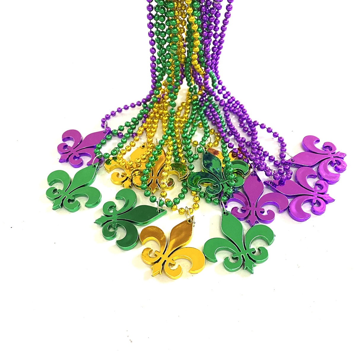 YSPPF Mardi Gras bead necklaces with round multi-color beads for festive celebrations