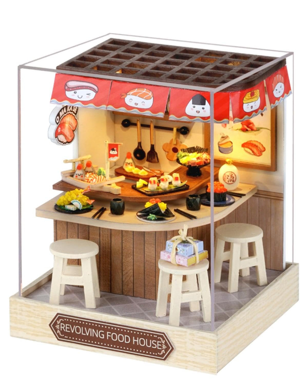 YSWOOD WORLD DIY miniature house kit with LED and dust cover for interactive display