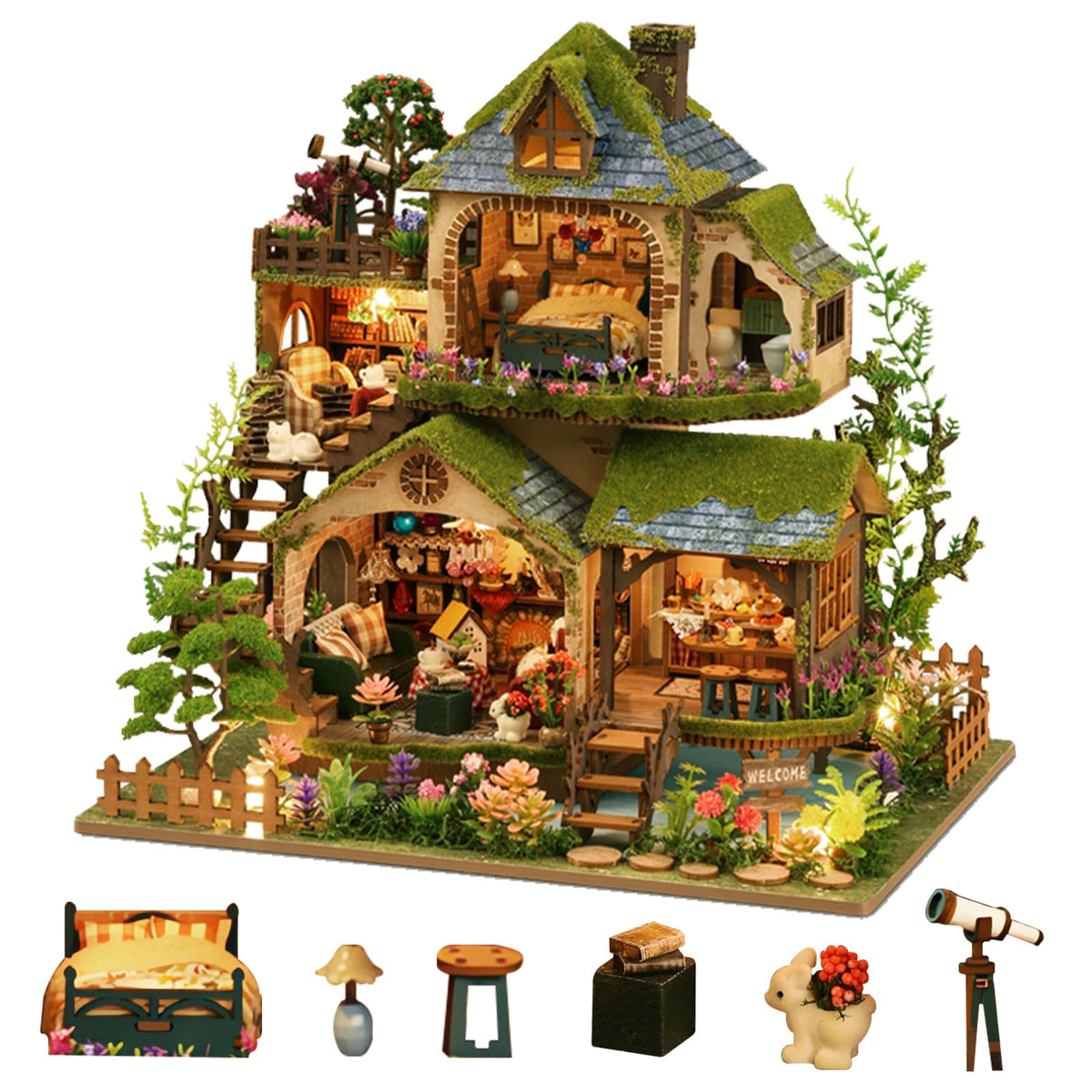 YSWOOD WORLD forest entrance scene in the DIY miniature house kit, ideal for cozy woodland displays.
