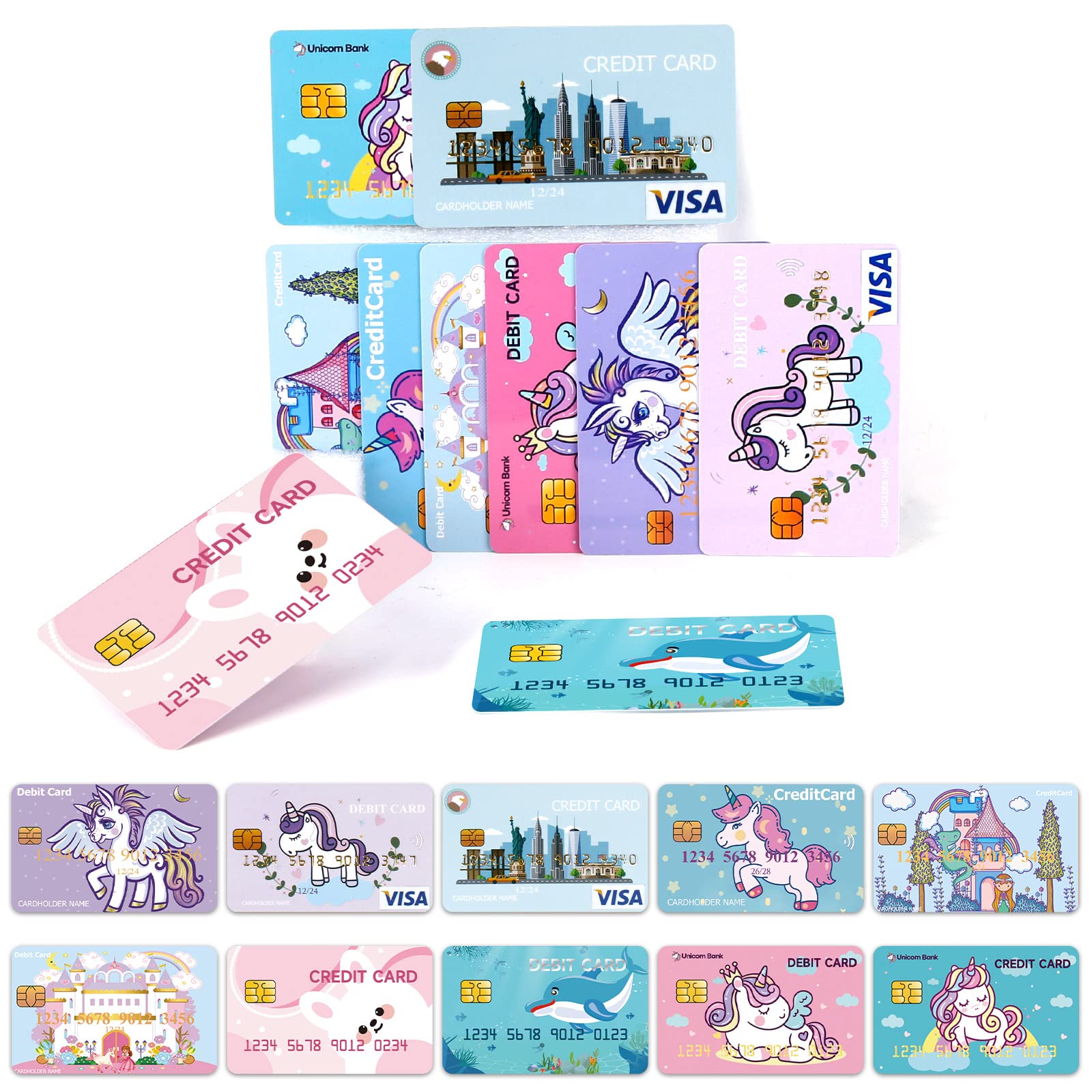 YTYOTO fake credit cards for kids in a play-set, ideal for imaginative role-play.