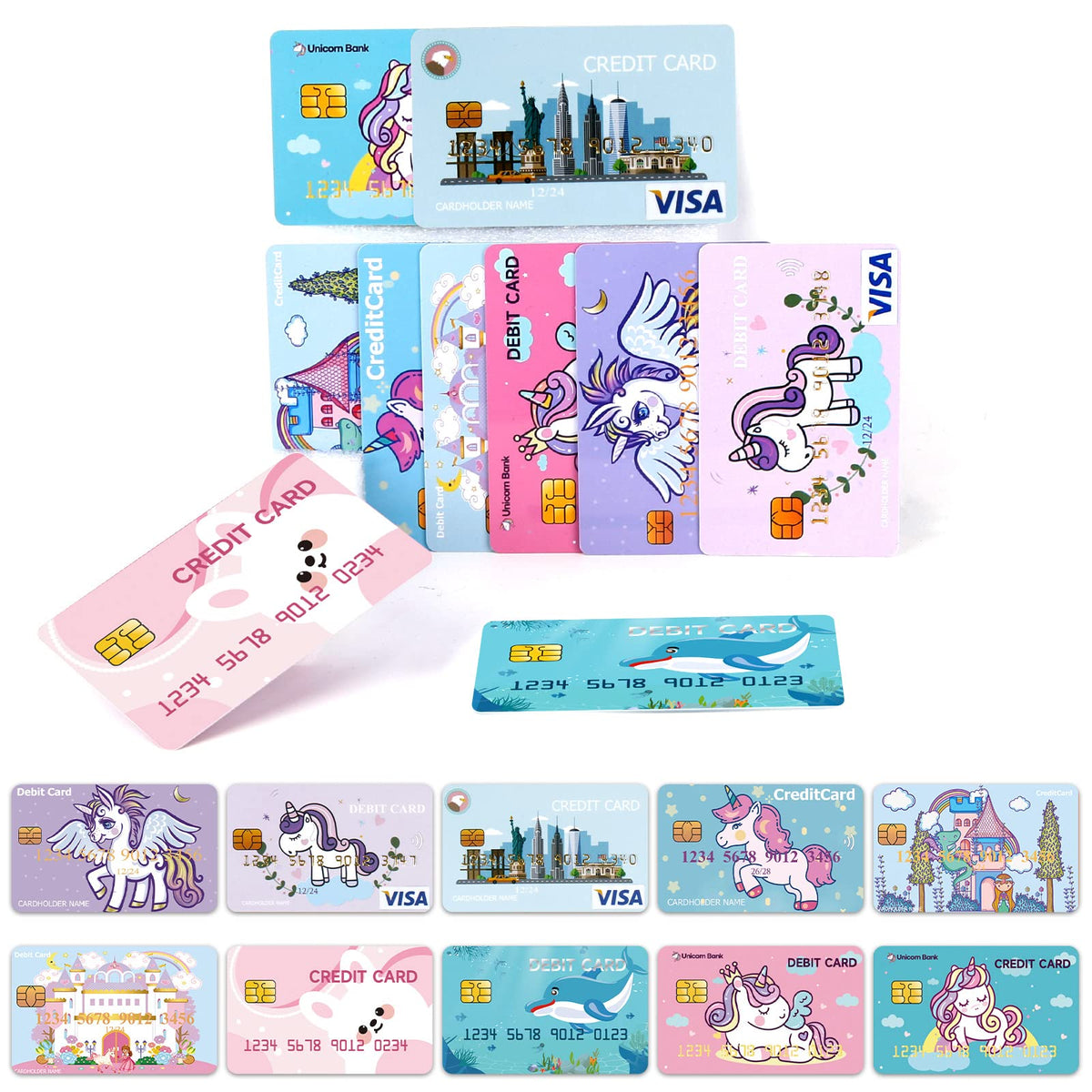 YTYOTO fake credit cards for kids in a play-set, ideal for imaginative role-play.