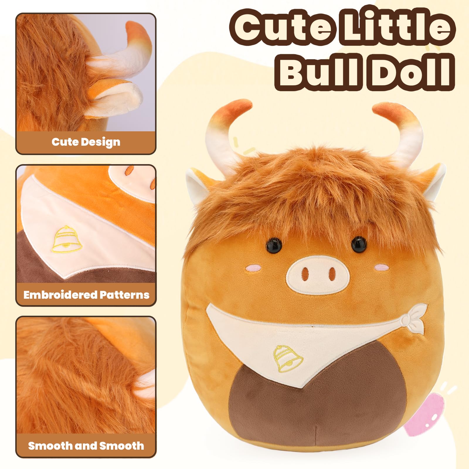 Yytoyshop Highland Cows plush pillow detailed face to spark imaginative play.