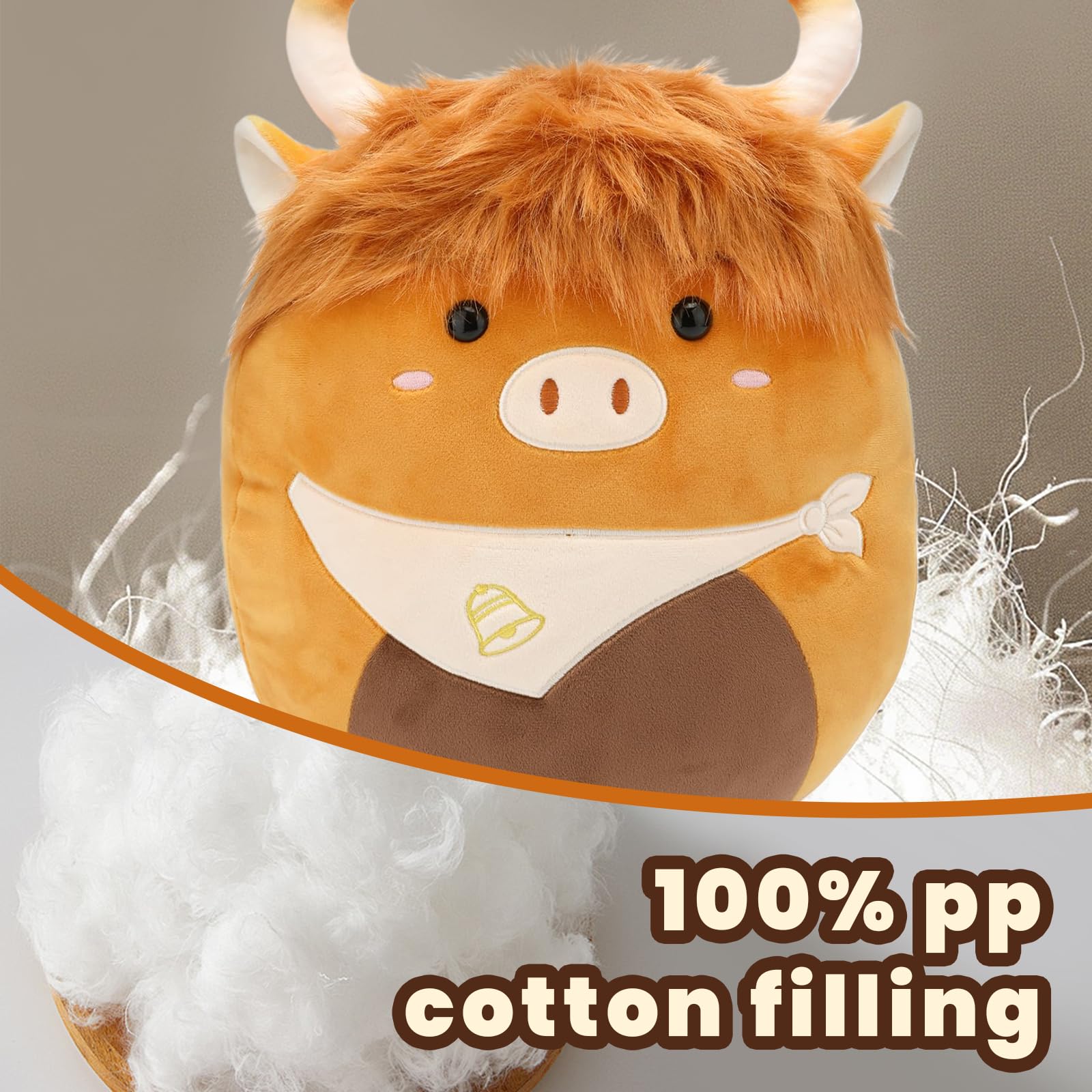 Yytoyshop Highland Cows plush pillow in room scene as a cozy decor piece.