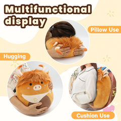 Yytoyshop Highland Cows plush pillow side view, decorative bedroom accent.