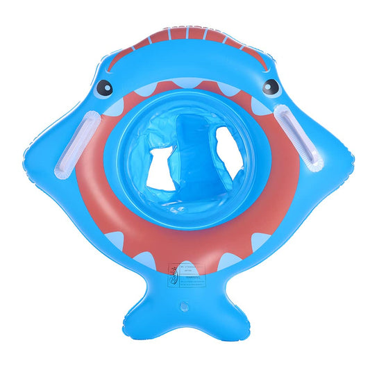 YUERFEILA baby shark swim ring with seat is shown in full view for reference.