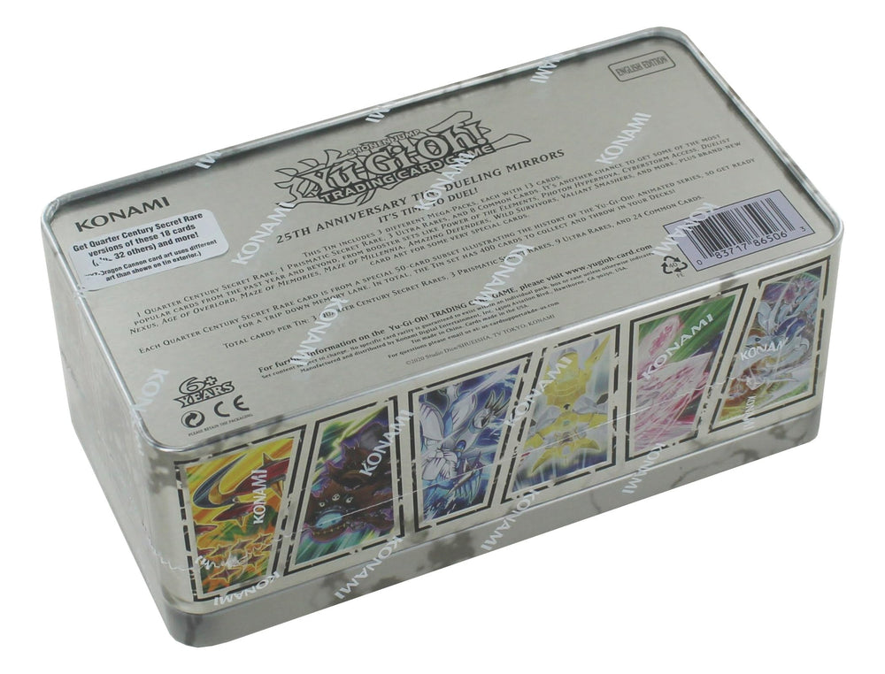 Yu-Gi-Oh! 25th Anniversary Dueling Mirrors Tin pack-art view highlighting high-rarity pulls and collectability.