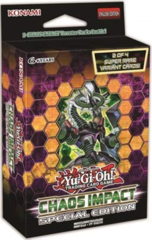 Yu-Gi-Oh! Chaos Impact Special Edition deck box front, highlighting value packs for duelists.