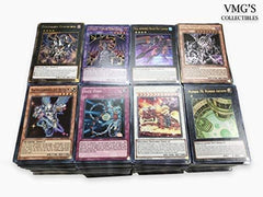 Close-up of rares and holo cards from the Yu-Gi-Oh! lot for deck upgrades.