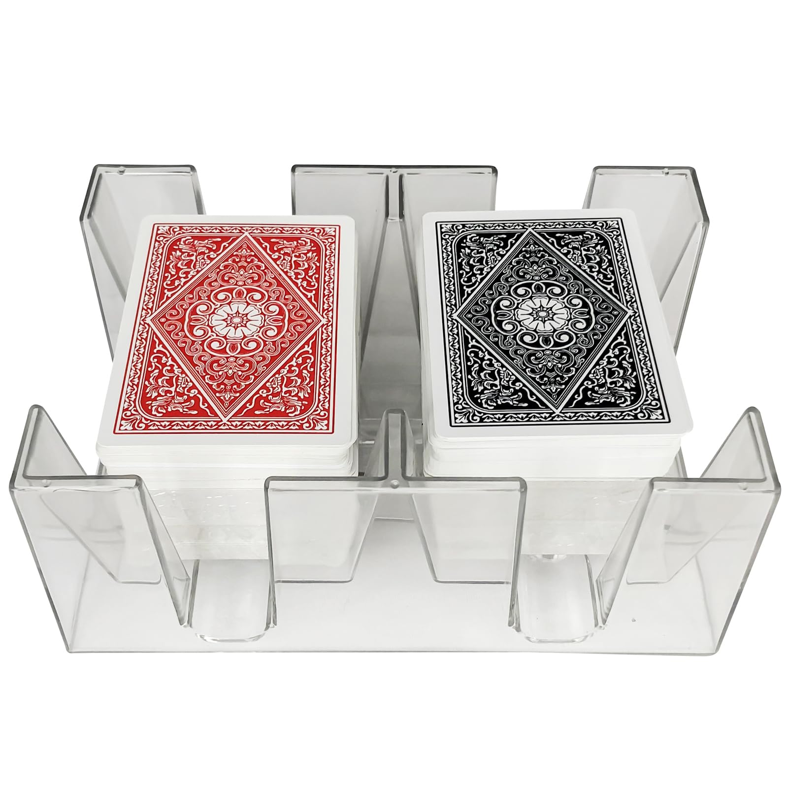 Yuanhe 6-deck canasta tray side view shows durable clear plastic construction