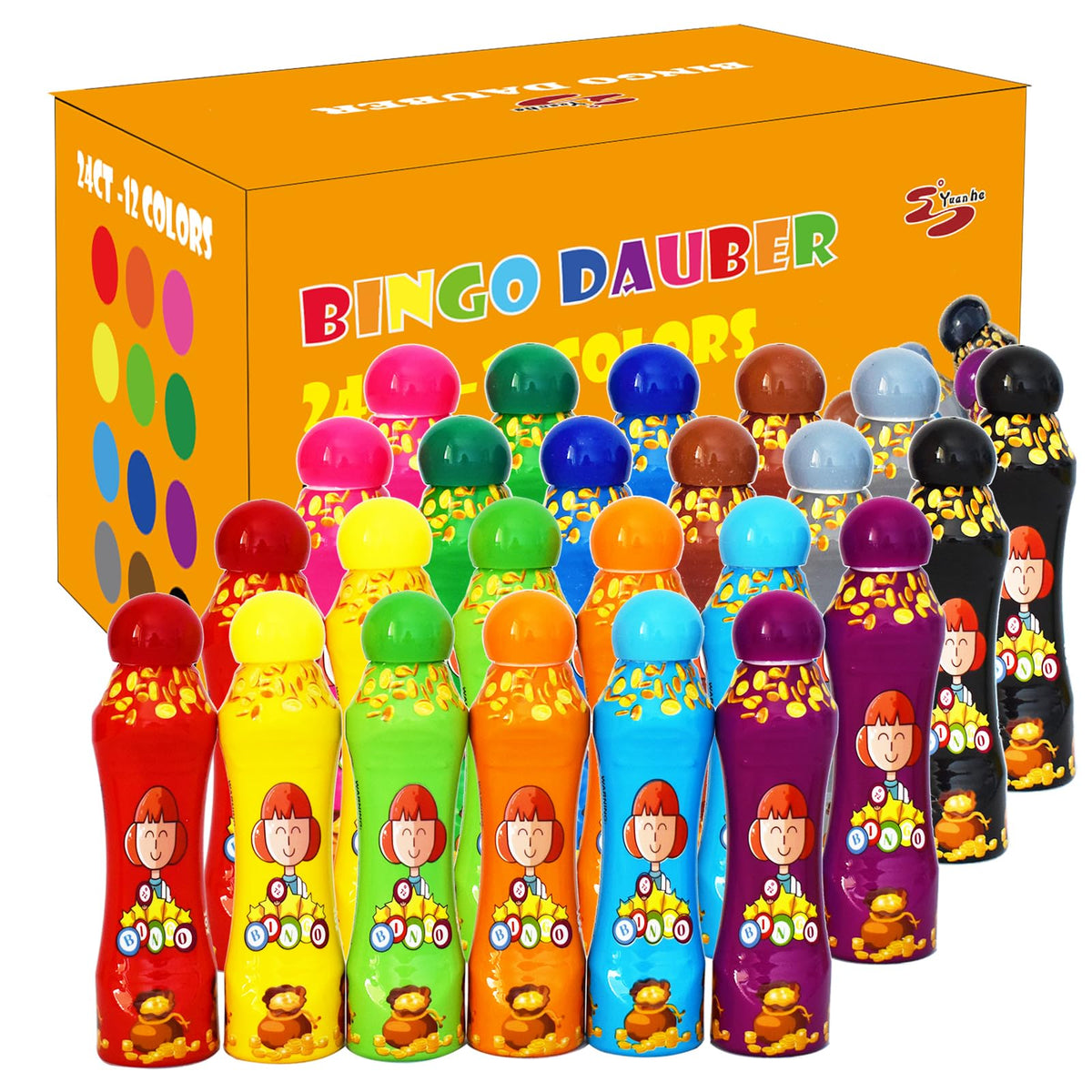 Yuanhe bingo daubers 24-pack in vibrant colors for crafts and games