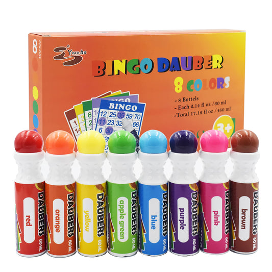 Yuanhe bingo daubers 8-pack front view with mixed colors for classroom use