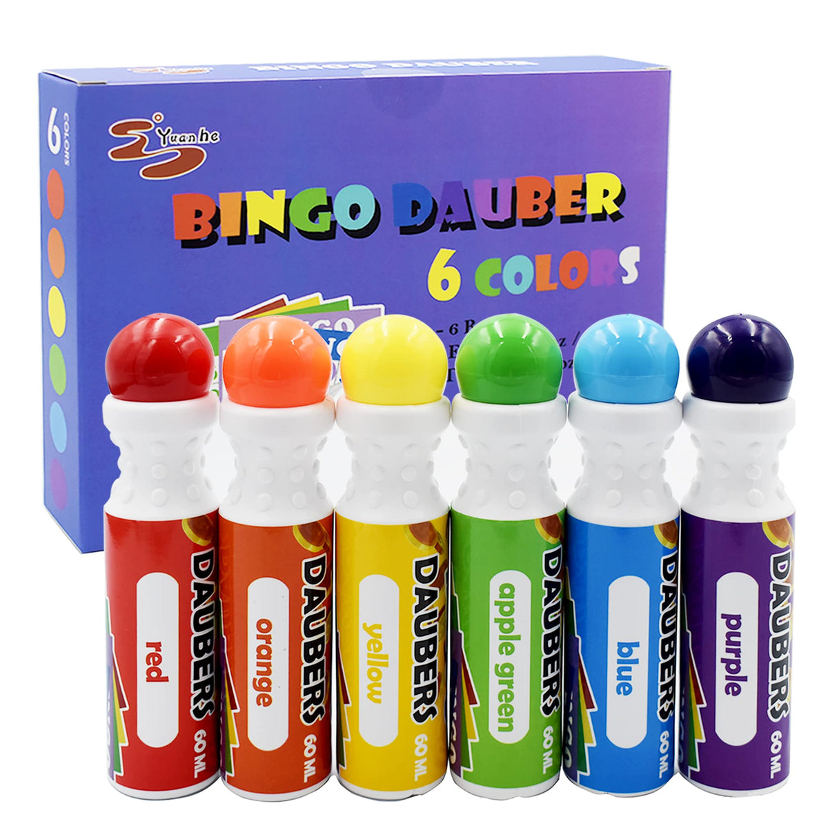 Yuanhe Bingo Daubers Mixed Colors 6-Pack for vibrant, quick-dry dot art.