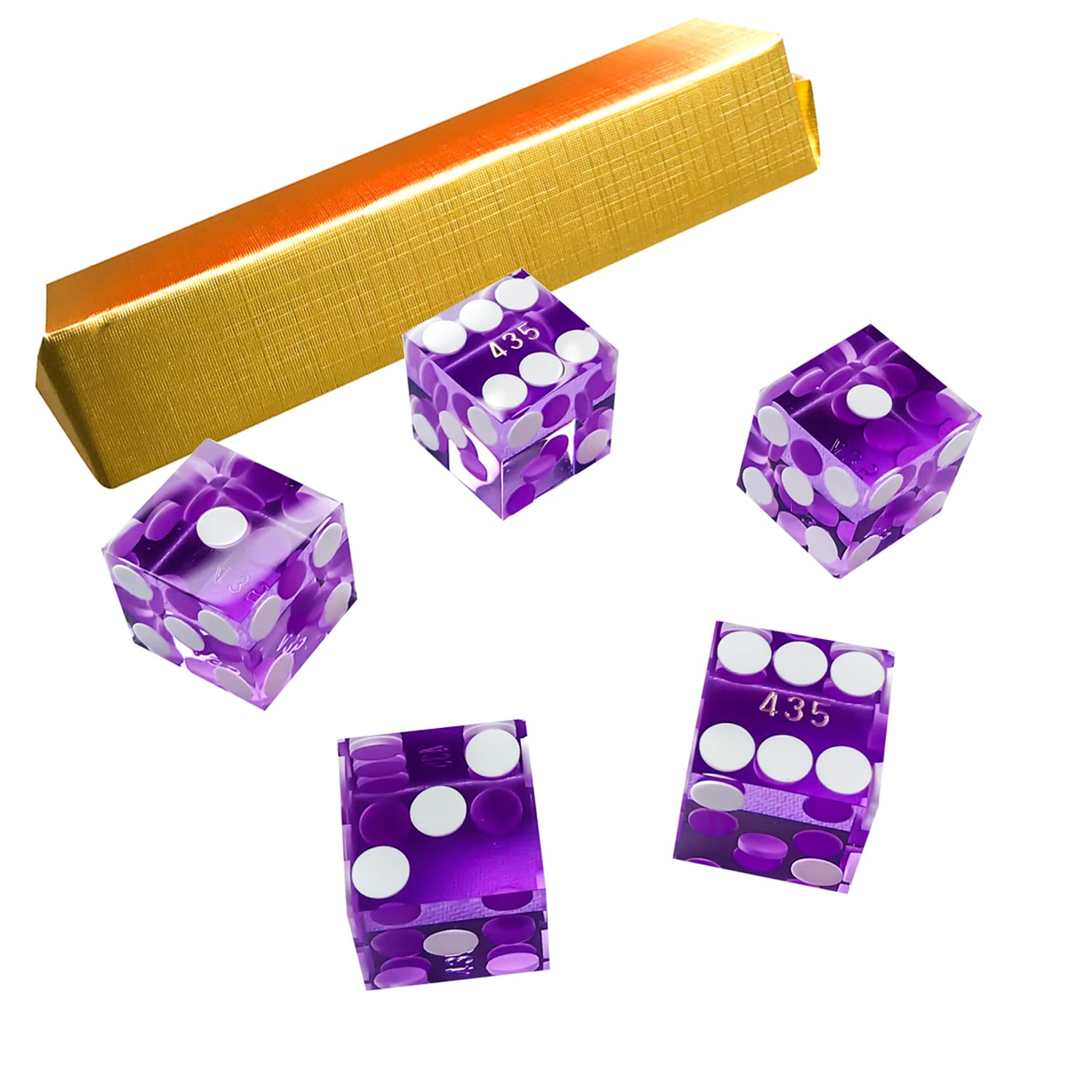 Yuanhe purple 19mm dice front view with glossy acrylic and readable white pips