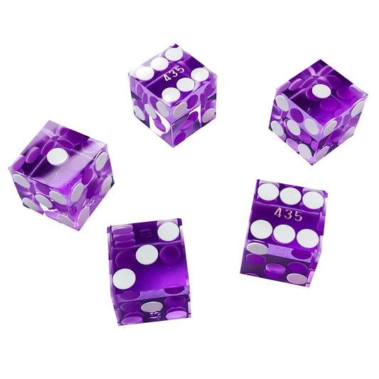 Yuanhe purple 19mm dice side view showing razor edges for smooth rolls